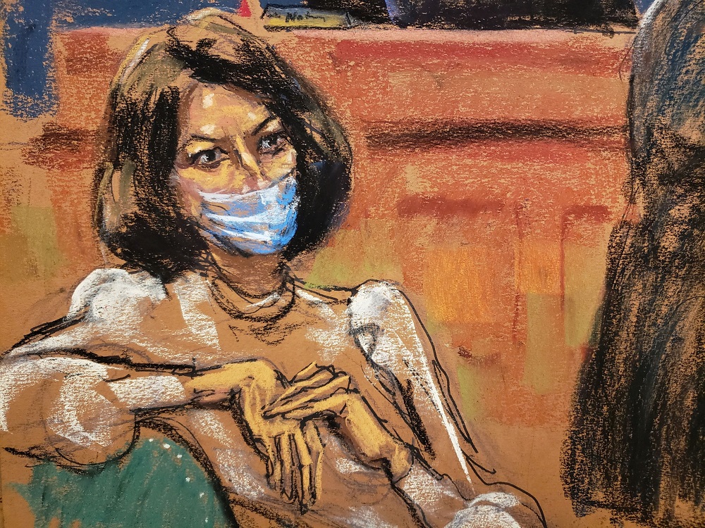 Ghislaine Maxwell listens as defence attorney Bobbi Sternheim gives her opening statement at the start of Maxwellu00e2u20acu2122s trial on charges of sex trafficking, in a courtroom sketch in New York November 29, 2021. u00e2u20acu201d Reuters pic