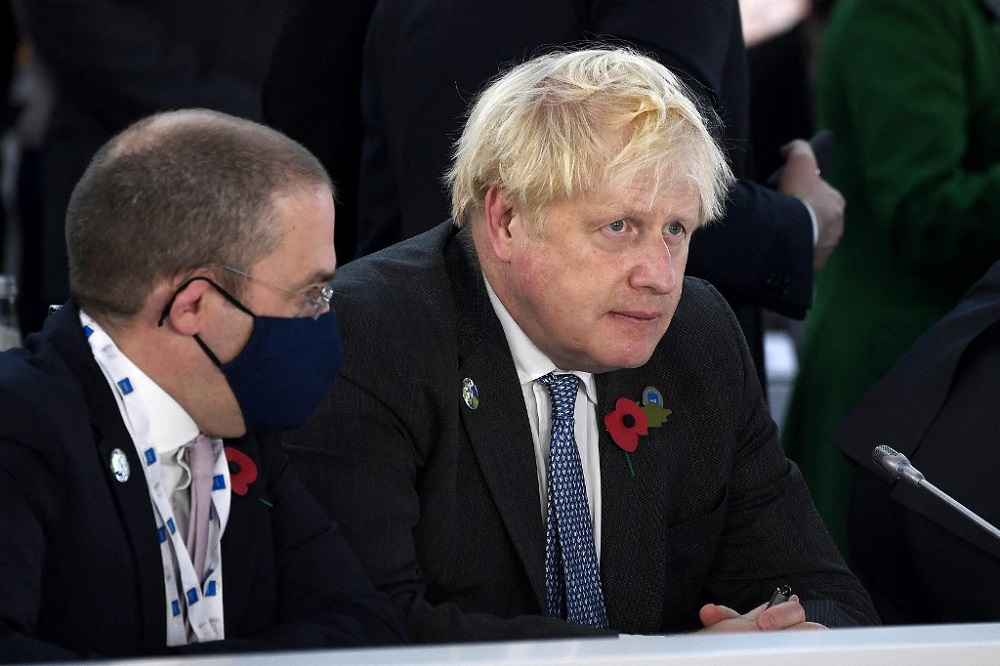 British Prime Minister Boris Johnson reacts during a meeting at the G20 leadersu00e2u20acu2122 summit in Rome October 30, 2021. u00e2u20acu201d AFP pic