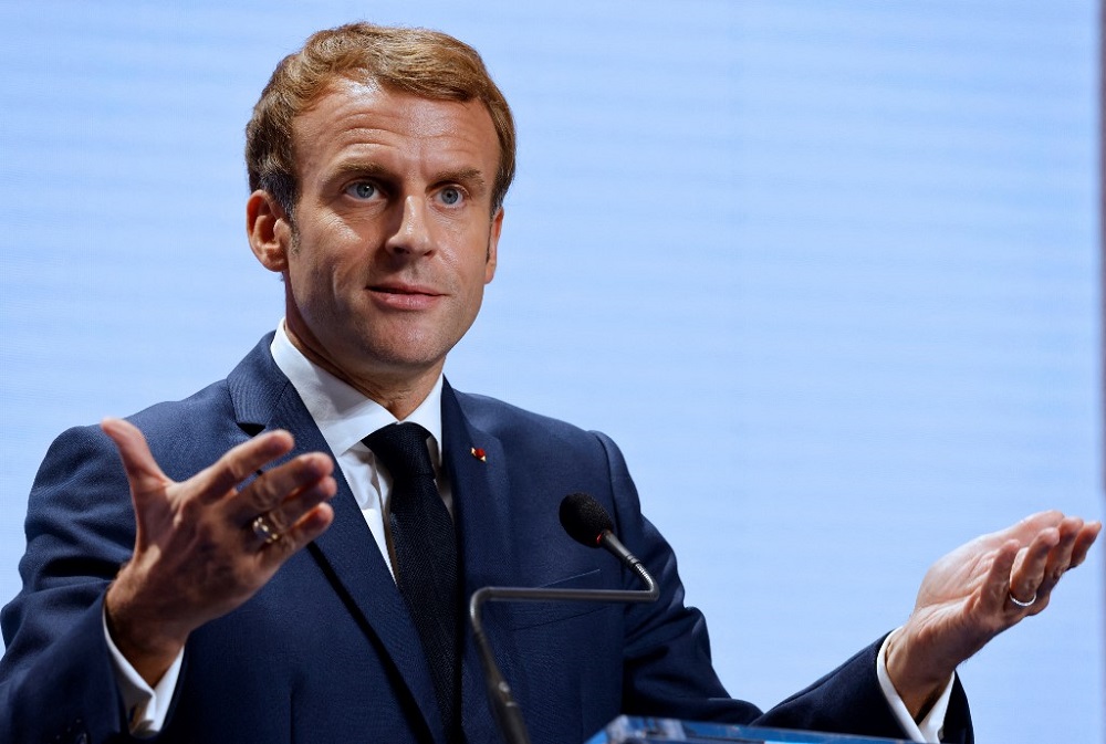 France's President Emmanuel Macron gestures as he addresses media representatives at a press conference in Rome October 31, 2021, during the G20 Summit. u00e2u20acu201d AFP pic