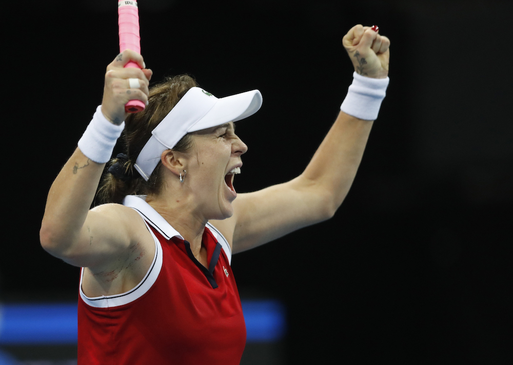 Anastasia Pavlyuchenkova celebrates in her match against Danielle Collins of the US during the Billie Jean King Cup  semi final at the O2 Arena, Prague, Czech Republic November 5, 2021. u00e2u20acu201d Reuters pic