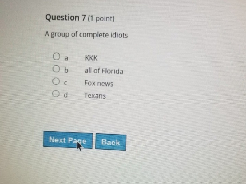 A high school in California, US has launched an investigation after a screenshot of a History quiz was shared on social media u00e2u20acu201d Picture via Facebook/Jessa Krissovich