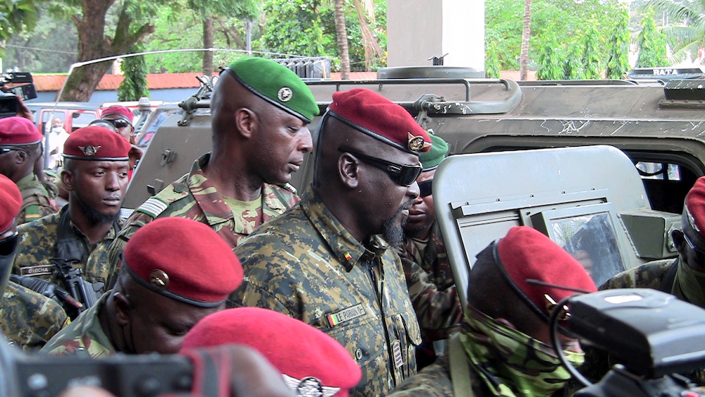Special forces commander Mamady Doumbouya, walks out after meeting envoys from the Economic Community of West African States (ECOWAS) for the Guinea crisis in Conakry, Guinea September 10, 2021. u00e2u20acu201d Reuters picnn