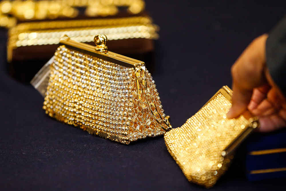 Some of the gold jewellery and bags are seen during the launch of Malaysian International Jewellery Fair at Jen Hotel, Penang November 18, 2021. u00e2u20acu201d Picture by Sayuti Zainudin