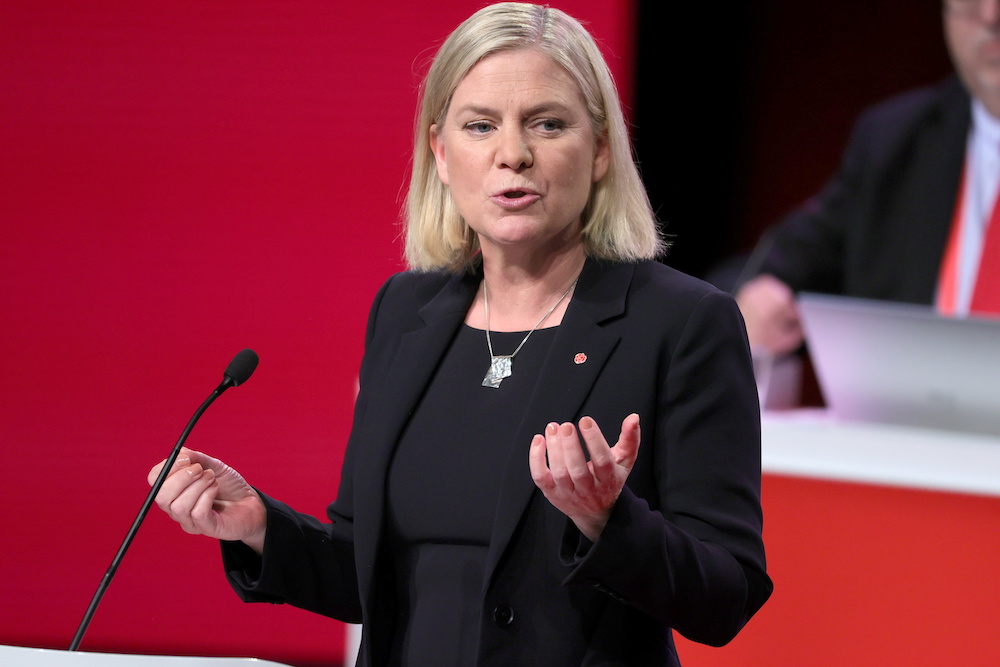 Sweden's Minister of Finance Magdalena Andersson delivers a speech after being elected as party leader of the Social Democratic Party at the party's congress, in Gothenburg, Sweden, November 4, 2021. u00e2u20acu201d TT News Agency via Reuters pic