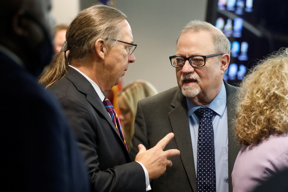 Gregory McMichael talks with the defence attorney Franklin Hogue during McMichael's trial at Glynn County Superior Court in Brunswick, Georgia, US, November 19, 2021. u00e2u20acu201d Reuters picnn