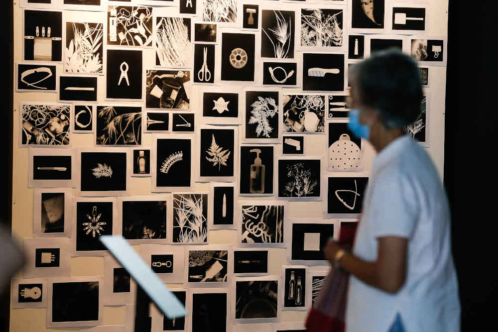 Visitors look at art installations during the 3 X 3 Group Exhibition in conjunction with the Georgetown Festival in Penang November 26, 2021. — Picture by Sayuti Zainudin