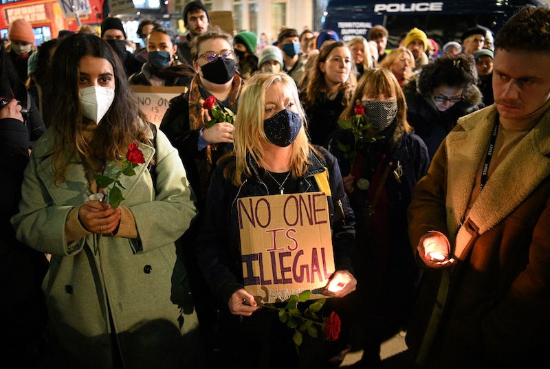 Protestors demonstrate against the British Government's policy on immigration and border controls, outside of the Home Office in central London, following the death of 27 migrants crossing the English channel, November 25, 2021. u00e2u20acu201d AFP pic