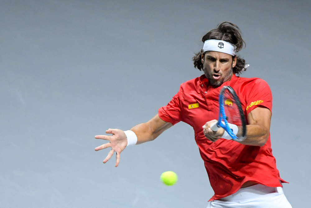Spain's Feliciano Lopez returns the ball to Ecuador's Roberto Quiroz during the men's singles group stage tennis match between Spain and Ecuador of the Davis Cup tennis tournament in Madrid November 26, 2021. u00e2u20acu201d AFP pic
