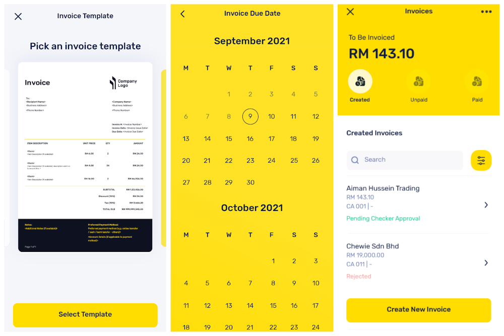 The built-in invoicing tool helps businesses saves time and paperwork. — Picture courtesy of Maybank