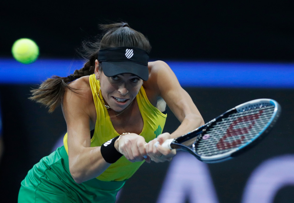 Australiau00e2u20acu2122s Ajla Tomljanovic in action during her group stage match against Belarusu00e2u20acu2122 Aliaksandra Sasnovich at O2 Arena, Prague, Czech Republic, November 4, 2021. u00e2u20acu201d Reuters pic 