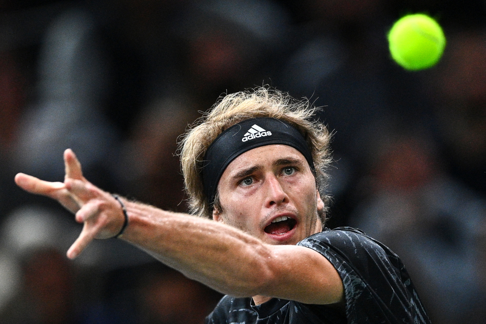 Germanyu00e2u20acu2122s Alexander Zverev returns the ball to Russiau00e2u20acu2122s Daniil Medvedev during their menu00e2u20acu2122s singles semi-final tennis match on day five of the ATP Paris Masters at The AccorHotels Arena in Paris, November 6, 2021. u00e2u20acu201d AFP pic 