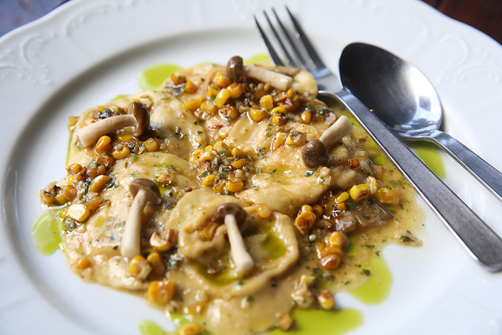 The comforting flavours of this ravioli with its sweet corn niblets will make you happy