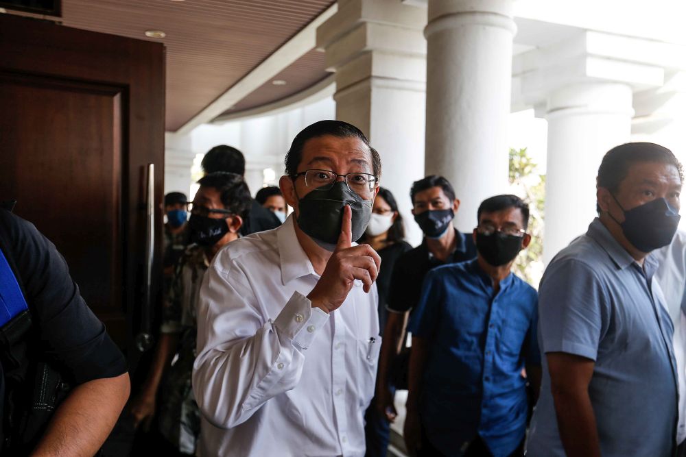 DAP secretary-general Lim Guan Eng speaks to reporters at the Penang High Court in George Town November 22, 2021. u00e2u20acu201d Picture by Sayuti Zainudin