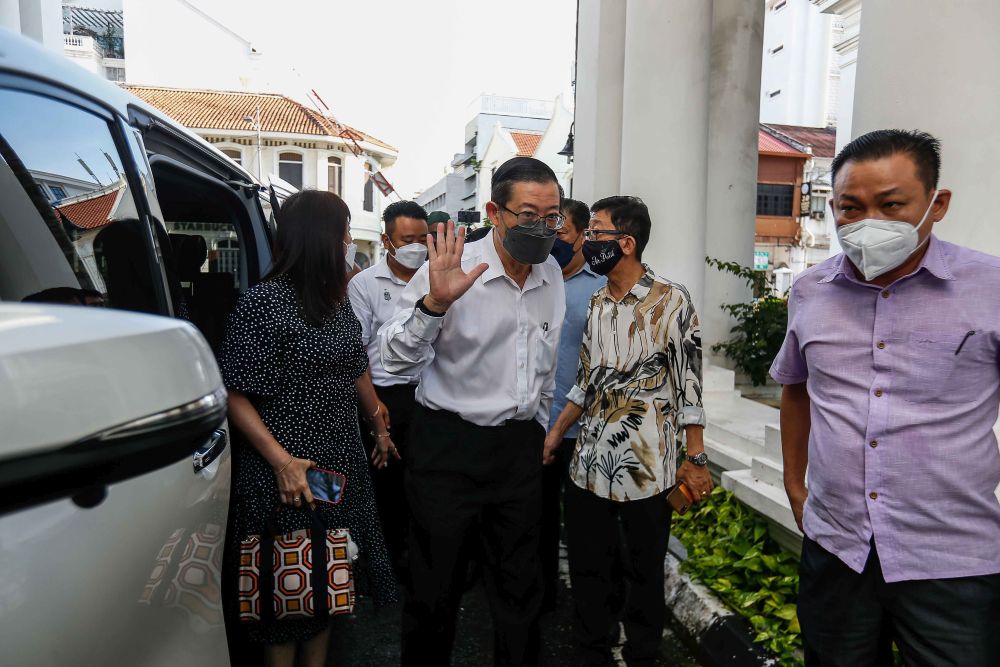 DAP secretary-general Lim Guan Eng arrives at the Penang High Court in George Town November 22, 2021. u00e2u20acu201d Picture by Sayuti Zainudin
