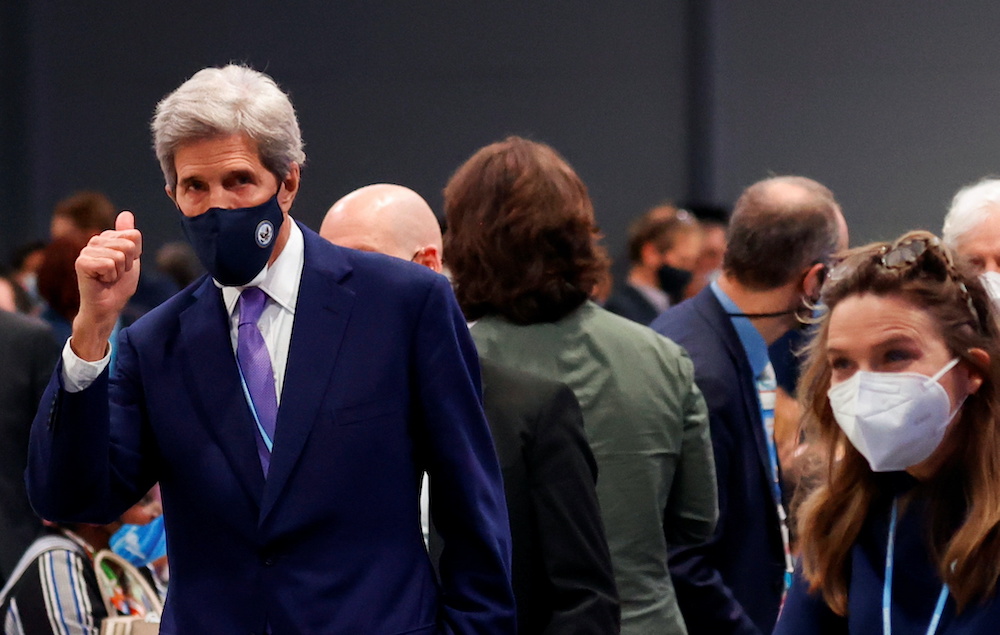 US climate envoy John Kerry gestures as he attends the UN Climate Change Conference (COP26) in Glasgow, Scotland, Britain November 13, 2021. u00e2u20acu2022 Reutersnn