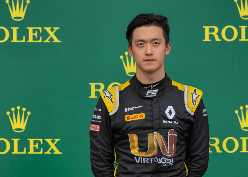 Chinese driver Zhou Guanyu after taking third place at a feature race during the seventh round of the 2019 FIA Formula 2 championship at the Silverstone Circuit in Silverstone, United Kingdom, July 13, 2019. u00e2u20acu201d STR pic via AFPnn