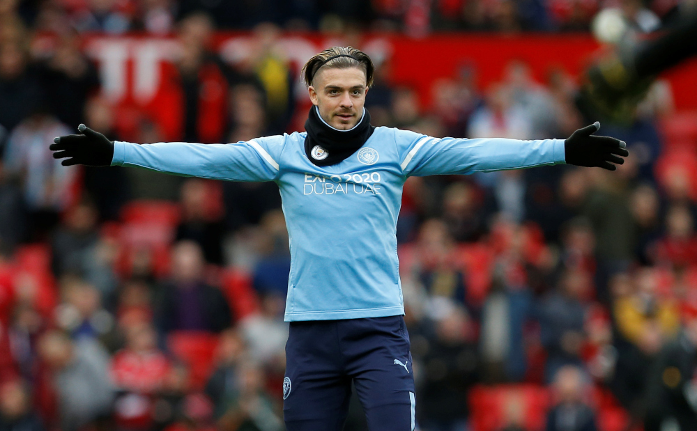 Manchester Cityu00e2u20acu2122s Jack Grealish during the warm up before the match against Manchester United at Old Trafford, Manchester, Britain, November 6, 2021. u00e2u20acu201d Reuters pic 
