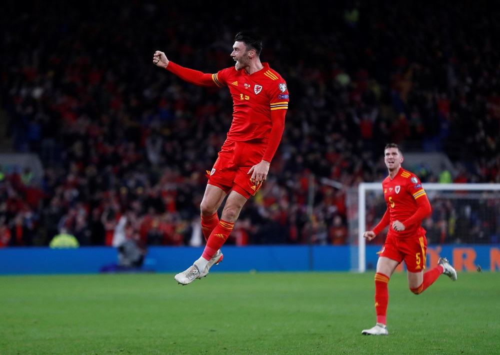 Wales' Kieffer Moore celebrates after scoring the first goal against Belgium November 16, 2021. u00e2u20acu2022 Action Images via Reuters/Matthew Childs