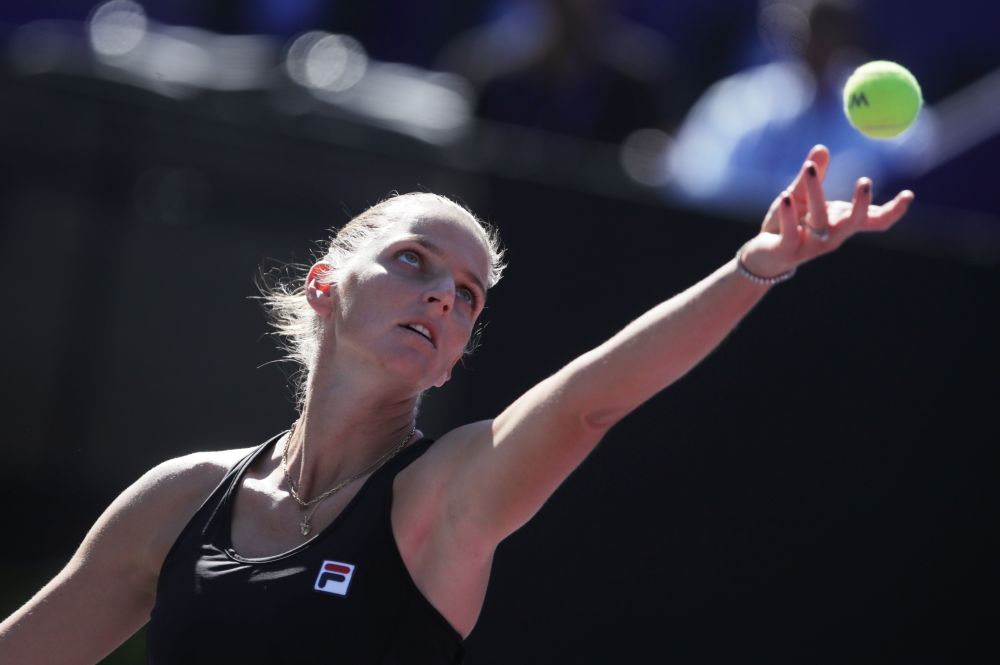Czech Republic's Karolina Pliskova in action during her group stage match against Czech Republic's Barbora Krejcikova at the Panamerican Tennis Centre, Guadalajara November 14, 2021. u00e2u20acu201d Reuters pic
