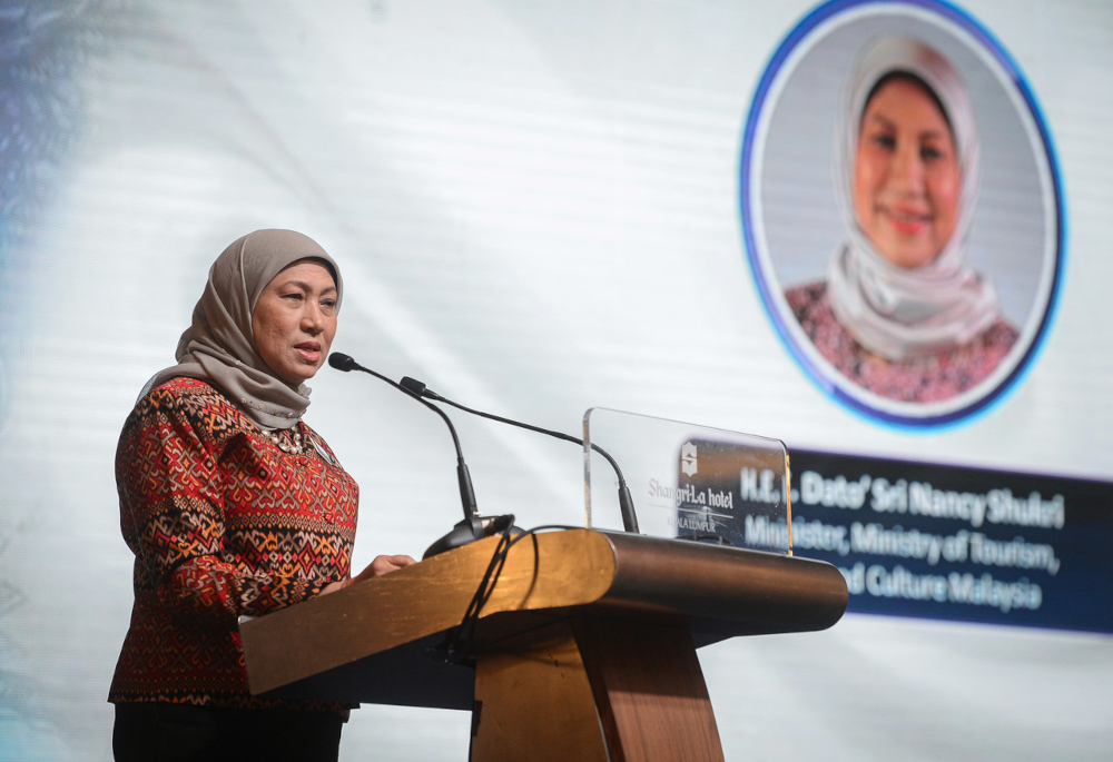 Tourism, Arts and Culture Minister Datuk Seri Nancy Shukri speaking during World Tourism Organisation Regional Conference on the Empowerment of Women in Tourism in Asia and the Pacific in Kuala Lumpur, November 16, 2021. u00e2u20acu201d Bernama pic 