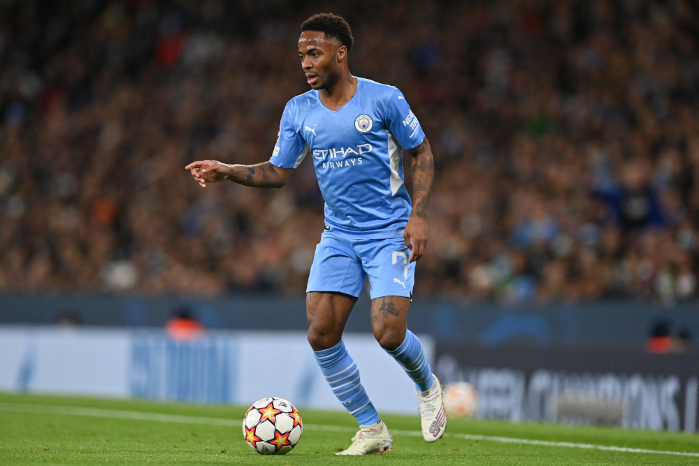 Manchester City midfielder Raheem Sterling looks to play a pass during the Uefa Champions League Group A football match between Manchester City and Paris Saint-Germain at the Etihad Stadium in Manchester, November 24, 2021. u00e2u20acu201d AFP pic 