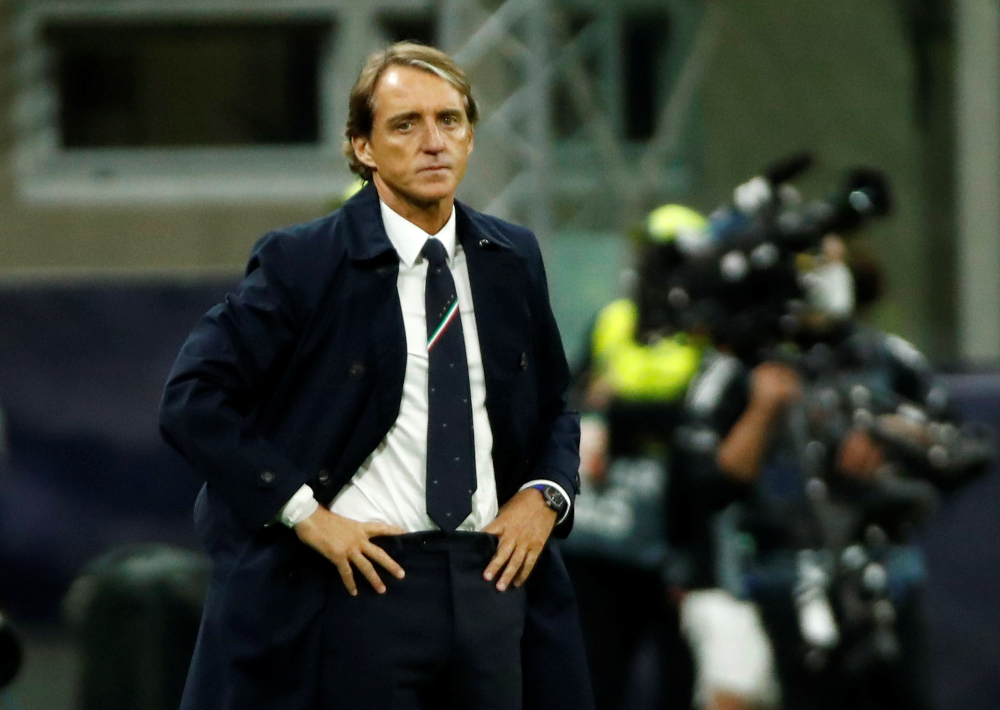 Italy coach Roberto Mancini during the Uefa Nations League semifinal match against Spain at San Siro, Milan, Italy, October 6, 2021. u00e2u20acu201d Reuters pic 