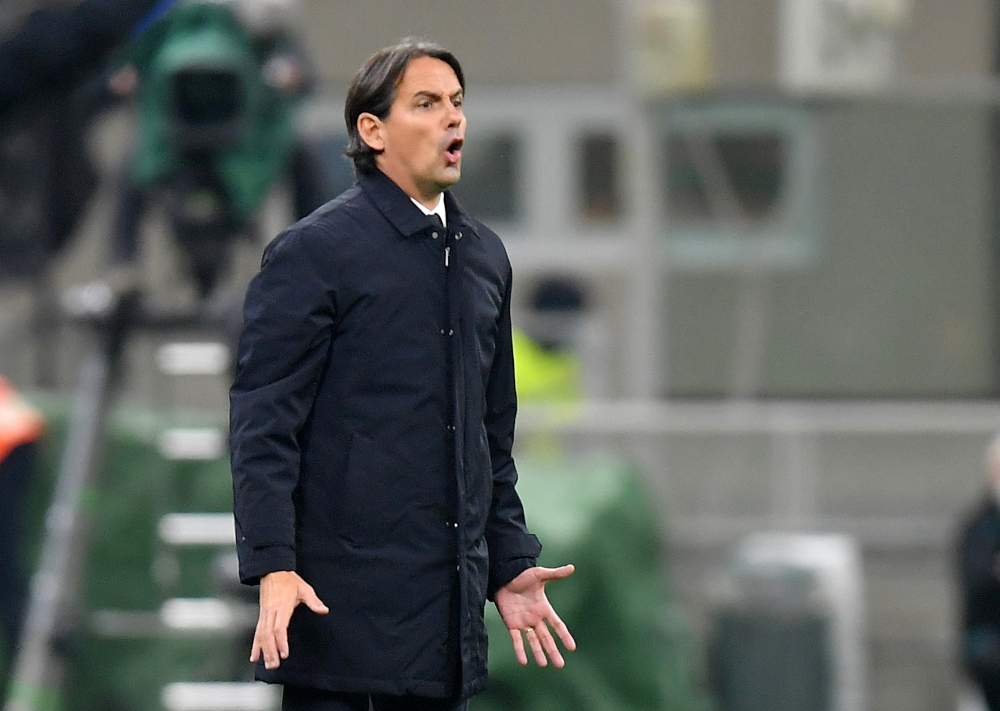 Inter Milan coach Simone Inzaghi during a match against Napoli at San Siro in Milan, November 21, 2021. u00e2u20acu201d Reuters picnn
