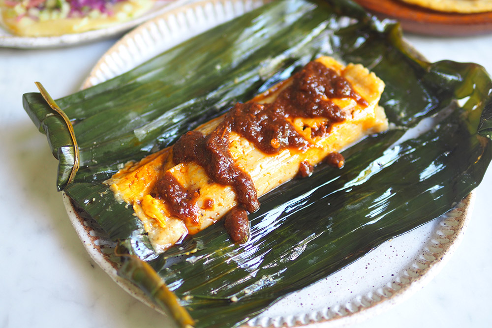The tamale may look like an 'otak otak' but it's delicious with an achiote chicken filling.