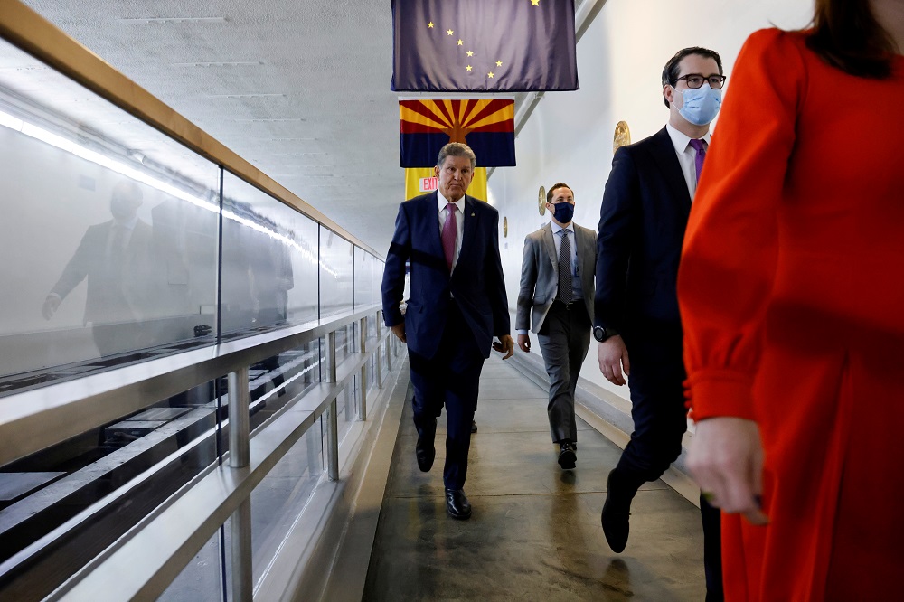 US Senator Joe Manchin departs through the Senate subway after remarks to reporters at the US Capitol in Washington DC November 1, 2021. u00e2u20acu2022 Reuters pic