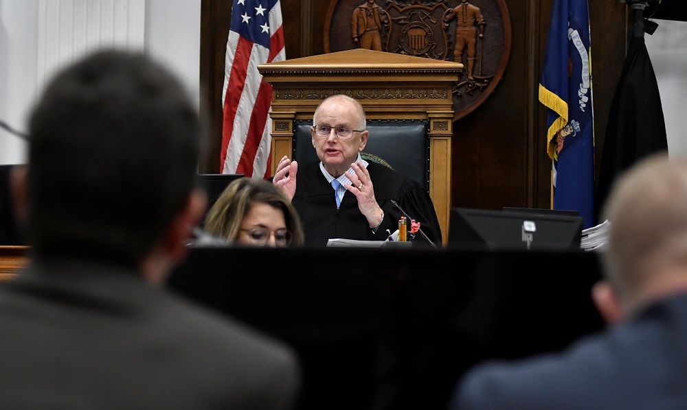 Judge Bruce Schroeder speaks to the attorneys about how the jury will view the evidence as they deliberate during Kyle Rittenhouse's trial at the Kenosha County Courthouse in Kenosha, Wisconsin, November 17, 2021. u00e2u20acu2022 Sean Krajacic/Pool via Reuters