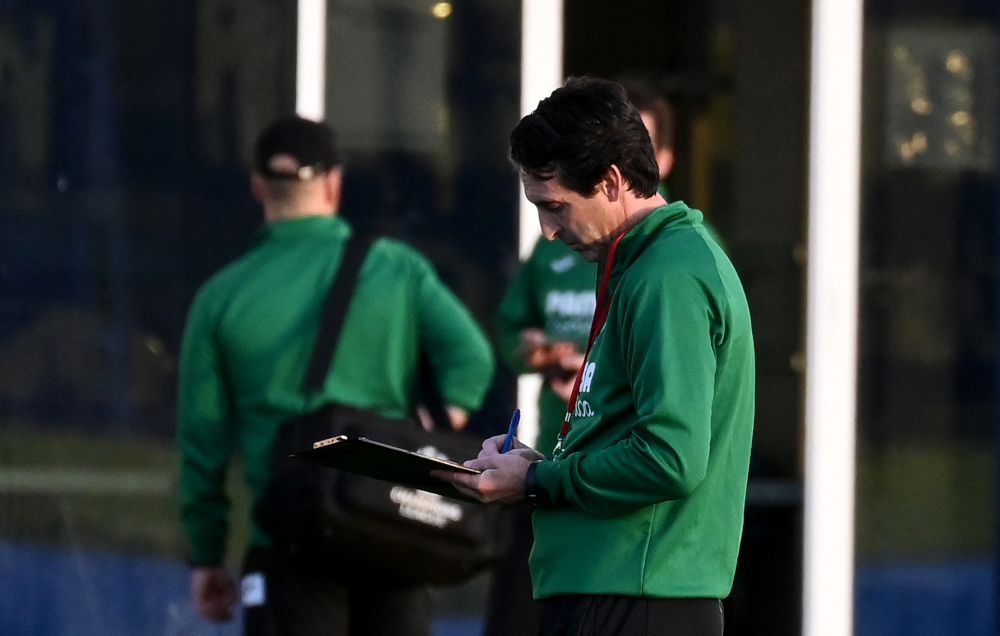 Villarreal coach Unai Emery attends a training session at the Ciudad deportiva Villarreal in Vila-Real November 1, 2021, on the eve of their Uefa Champions league football match against Young Boys. u00e2u20acu201d AFP pic 
