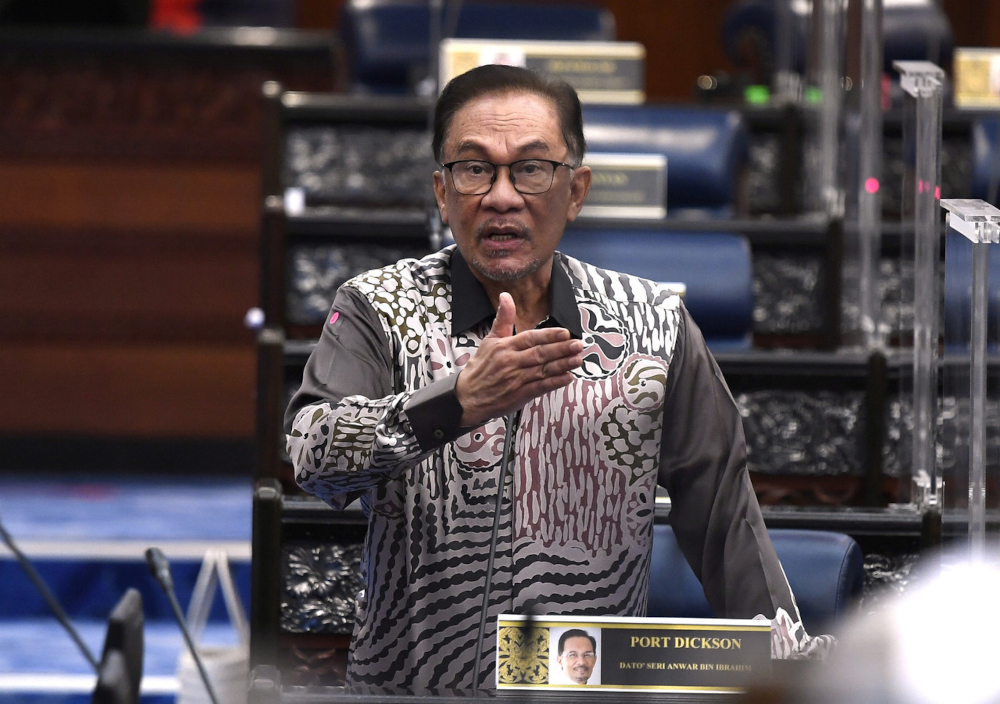Opposition Leader Datuk Seri Anwar Ibrahim in Parliament, November 18, 2021. u00e2u20acu201d Bernama pic 
