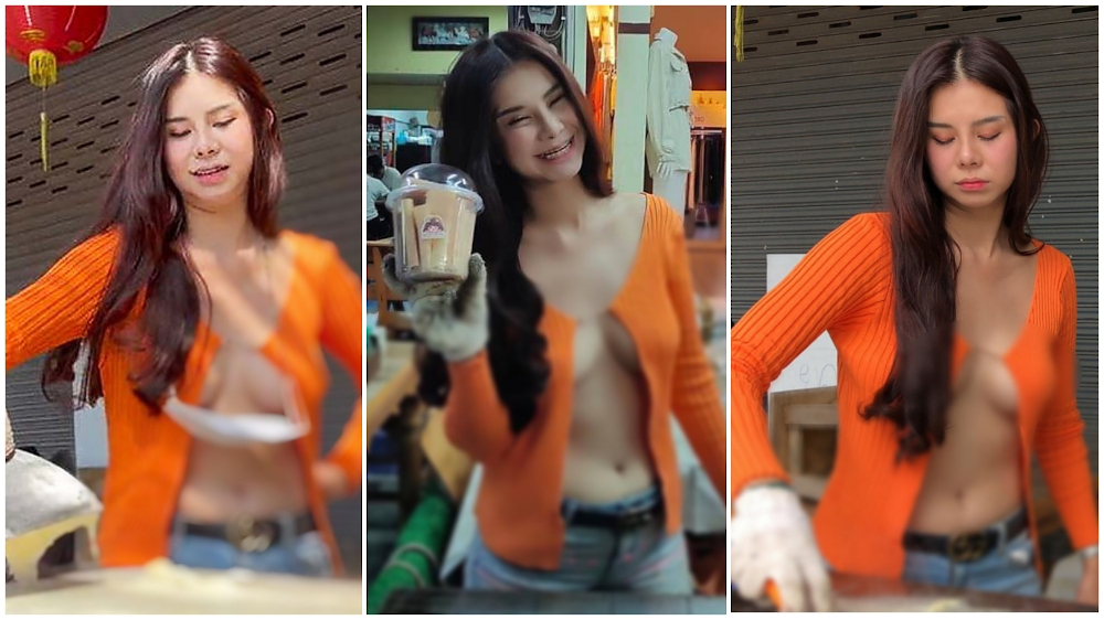 Police summoned the sexy vendor for dressing inappropriately. u00e2u20acu201d Screenshot via Facebook/Guru Guru Chiangmai 