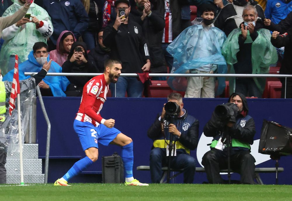 Atletico Madrid's Yannick Carrasco celebrates scoring their first goal against Real Betis at Wanda Metropolitano, Madrid October 31, 2021. u00e2u20acu201d Reuters pic