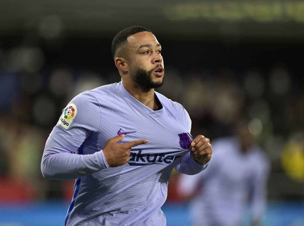 FC Barcelona's Memphis Depay celebrates scoring their second goal against Villarreal at Estadio de la Ceramica, Villarreal November 27, 2021. u00e2u20acu201d Reuters picnn