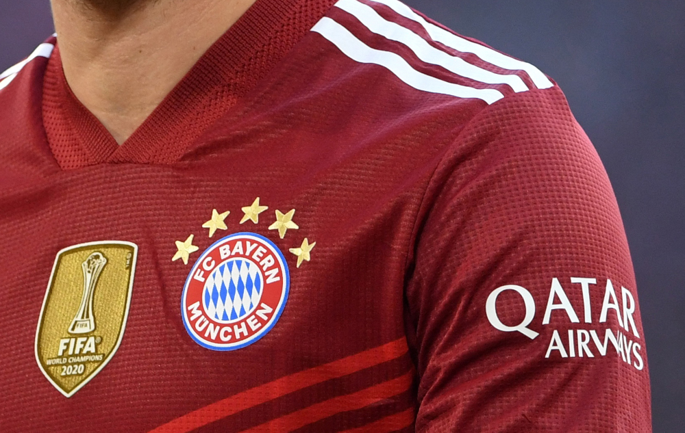 Bayern Munichu00e2u20acu2122s jersey with the logo of Qatar Airways is pictured during the German first division Bundesliga match between FC Bayern Munich vs SC Freiburg in Munich, November 6, 2021. u00e2u20acu201d AFP pic 