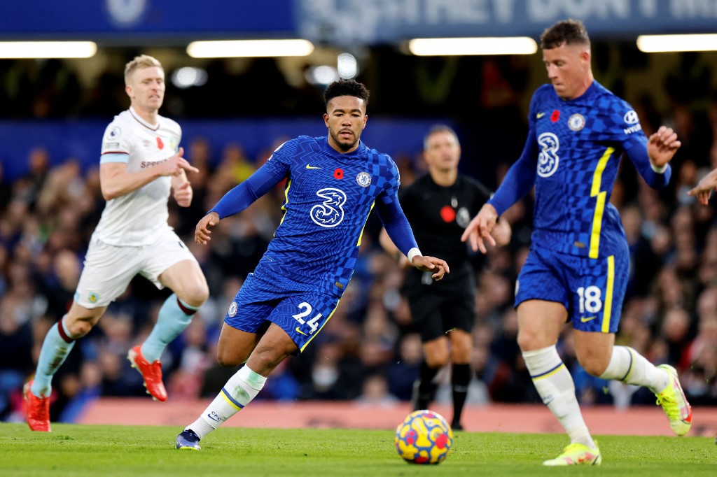 Chelseau00e2u20acu2122s Reece James (left) and Chelseau00e2u20acu2122s Ross Barkley in action during the English Premier League match between Chelsea and Burnley at Stamford Bridge in London on November 6, 2021. u00e2u20acu201d AFP pic