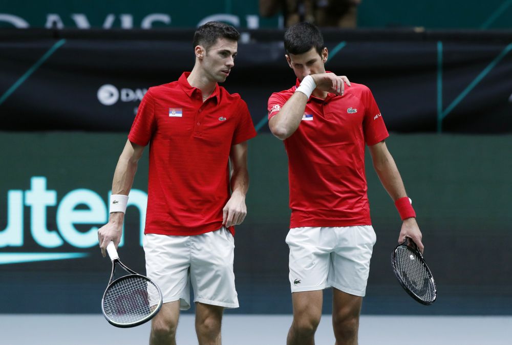 Serbia's Novak Djokovic and Nikola Cacic during their doubles match against Germany's Tim Puetz and Kevin Krawietz during the Davis Cup Finals at Olympiahalle, Innsbruck November 27, 2021. u00e2u20acu201d Reuters pic