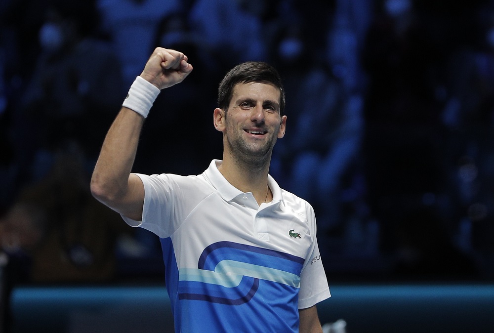 Serbia's Novak Djokovic celebrates after winning his group stage match against Britain's Cameron Norrie in Turin November 19, 2021. u00e2u20acu2022 Reuters pic