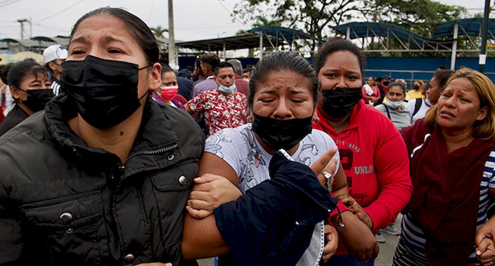 Relatives of inmates cry as they wait for news about their loved ones after 58 convicts were killed in a riot at the Guayas 1 prison in Guayaquil, Ecuador, on November 13, 2021. u00e2u20acu201d AFP pic