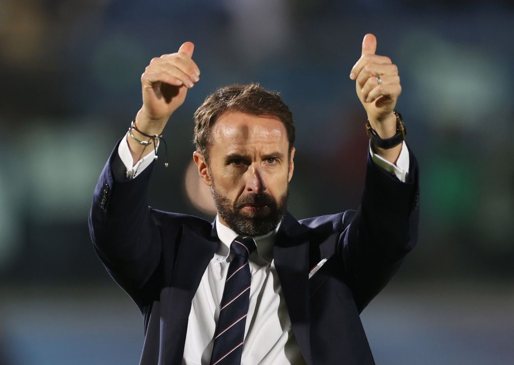England manager Gareth Southgate celebrates after winning the match against the San Marino and qualifying for the Qatar 2022 World Cup in Serravalle November 15, 2021. u00e2u20acu201d  Reuters picnn