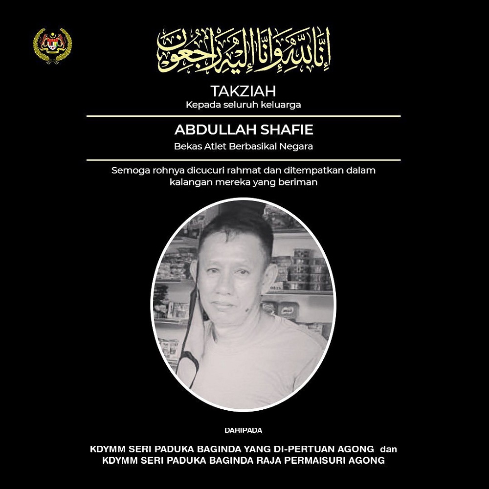 The King and Queen have expressed their condolences to the family of former national cyclist Abdullah Shafie through a post on Istana Negarau00e2u20acu2122s official Facebook account.