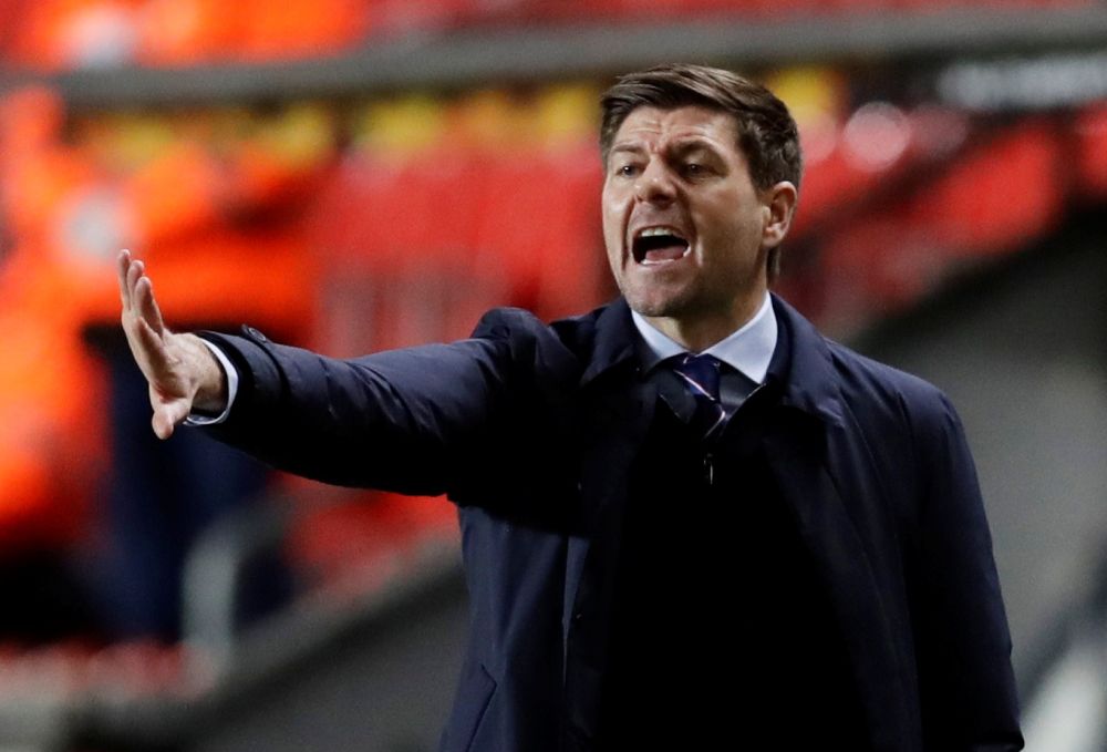 Rangers manager Steven Gerrard reacts during the game against Slavia Prague at the Sinobo Stadium, Prague March 11, 2021. u00e2u20acu201d Reuters picnn