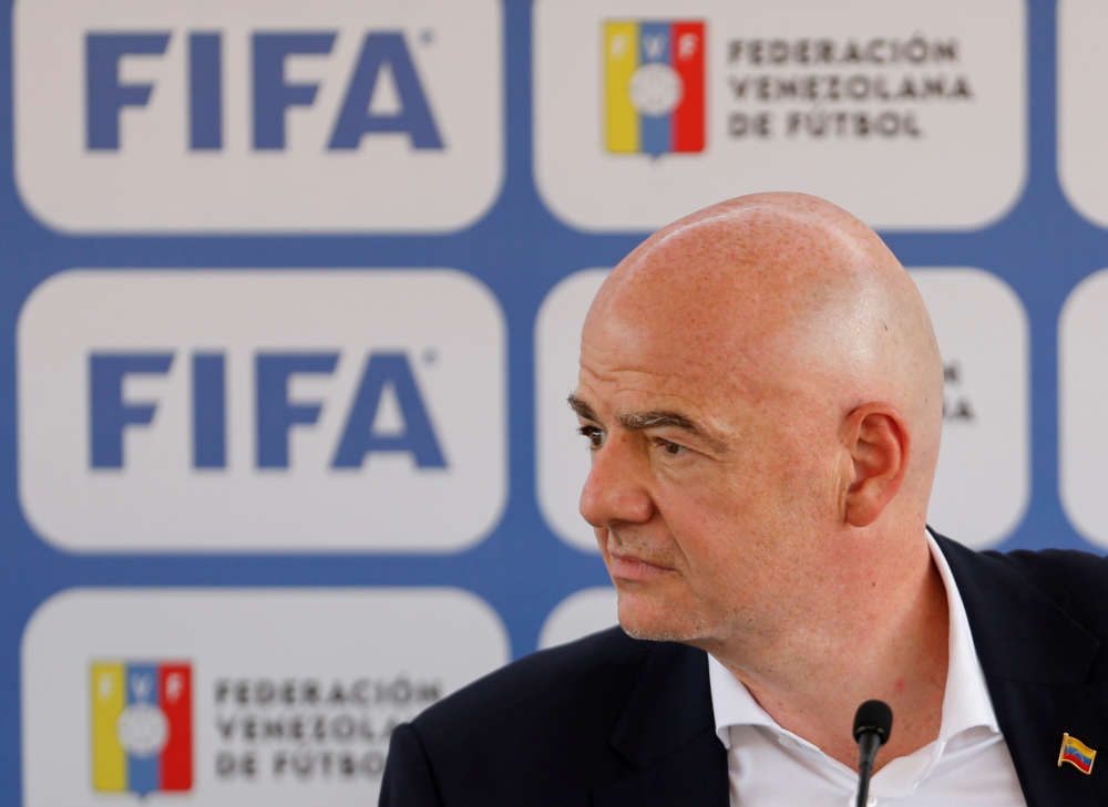 Fifa President Gianni Infantino attends a news conference at Universidad central de Venezuela stadium, Caracas, Venezuela, October 15, 2021. u00e2u20acu201d Reuters pic 