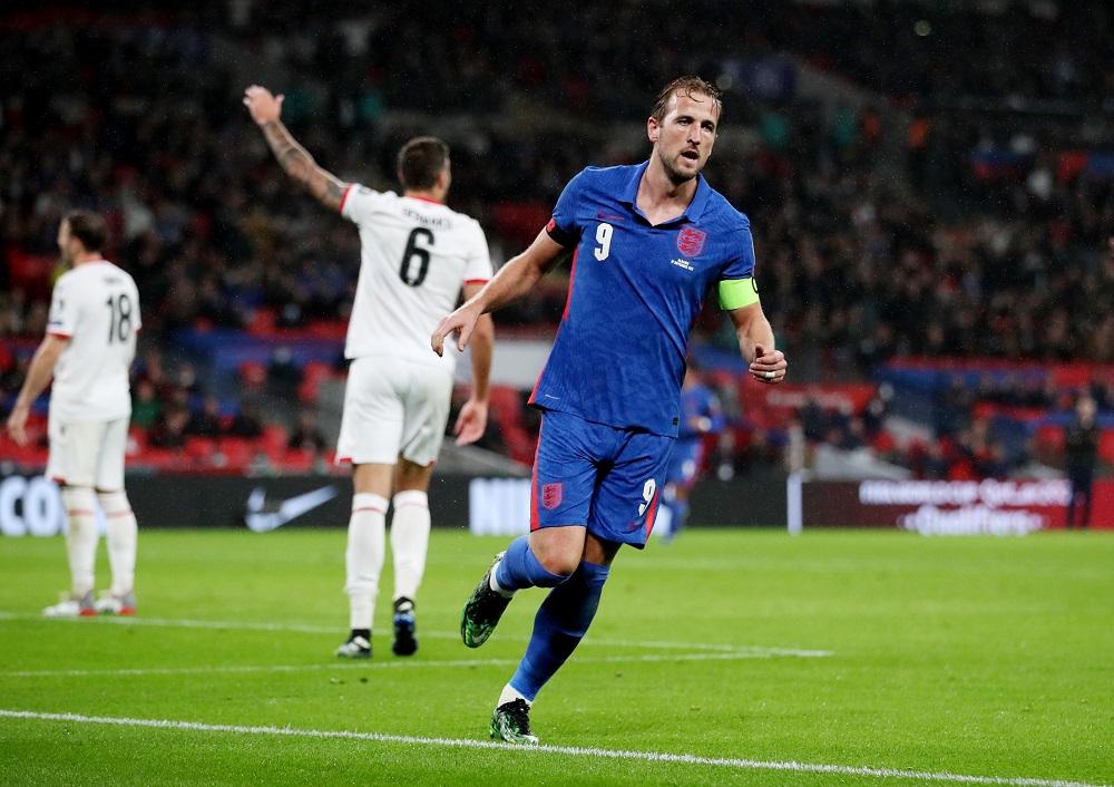 England's Harry Kane celebrates after scoring the fourth goal against Albania November 13, 2021. u00e2u20acu2022 Action Images via Reuters/Carl Recine