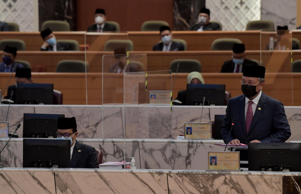 Johor Menteri Besar Datuk Hasni Mohammad tables Johor Budget 2022 during the state assembly in Kota Iskandar November 18, 2021. u00e2u20acu201d Bernama pic