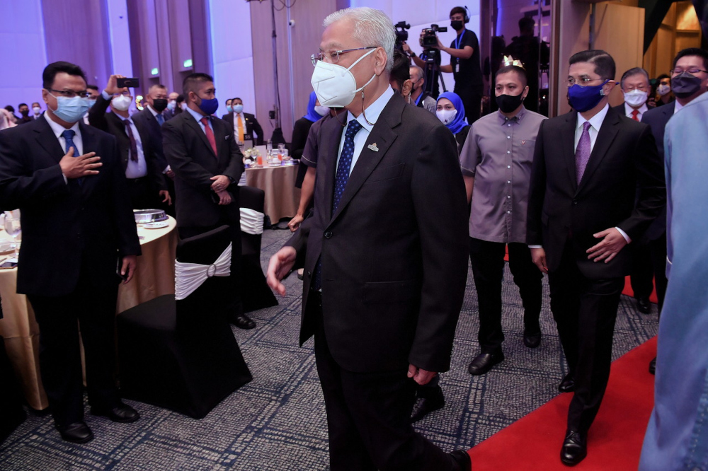 Prime Minister Datuk Seri Ismail Sabri Yaakob with Senior Minister of International Trade and Industry Datuk Seri Mohamed Azmin Ali at the Industry Excellence Award 2020 in Kuala Lumpur, November 2, 2021. u00e2u20acu201d Bernama pic 