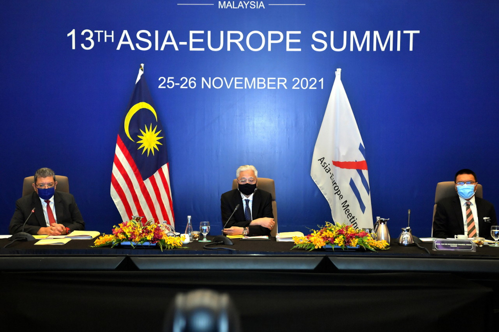 Prime Minister Datuk Seri Ismail Sabri Yaakob at the 13th ASEM Summit held virtually in Kuala Lumpur, November 25, 2021. u00e2u20acu201d Bernama pic 
