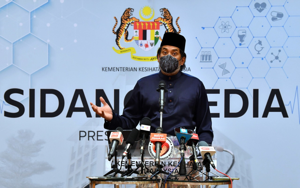 Health Minister Khairy Jamaluddin speaks at the ministryu00e2u20acu2122s press conference in Putrajaya, November 26, 2021. u00e2u20acu201d Picture by Hari Anggara