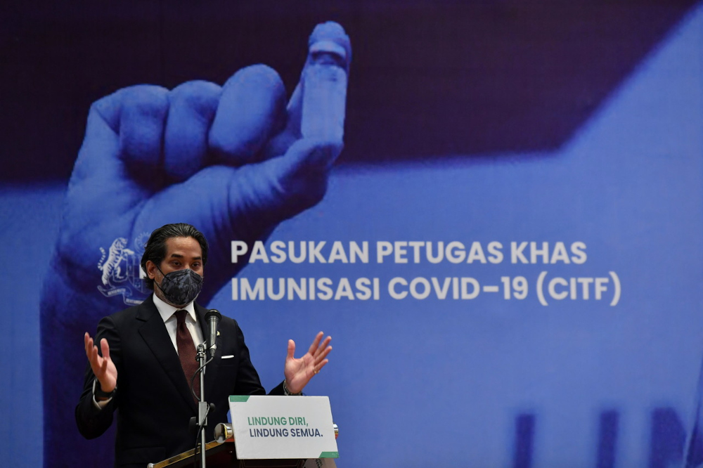 Health Minister Khairy Jamaluddin speaking at the National Covid-19 Immunisation Programme strategic sharing in Putrajaya, November 3, 2021. u00e2u20acu201d Bernama pic 